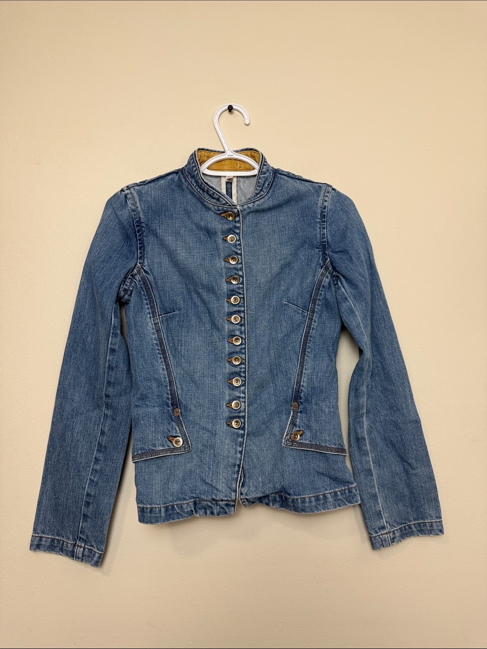 Y2k Joie Fitted Blue Denim Military-Style Jacket size M